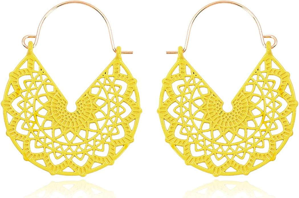 5 Pairs Set Pattern Drop Dangle Hoop Earrings for Women Colorful Cute Earrings Lightweight Mandal... | Amazon (US)