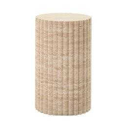 Cava Fluted Round Beige Travertine Drum Side Table | Eternity Modern