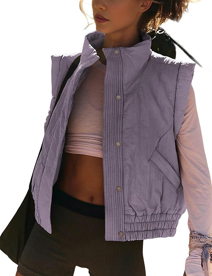 Athlisan Womens Cropped Puffer Vest Stand Collar Sleeveless Padded Gilet Vest with Pockets | Amazon (US)