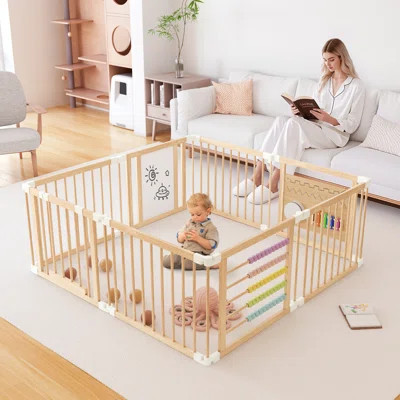 Playpen for Babies And Toddlers, Adjustable, Foldable Wooden Baby Playpen Activity Center | Wayfair North America