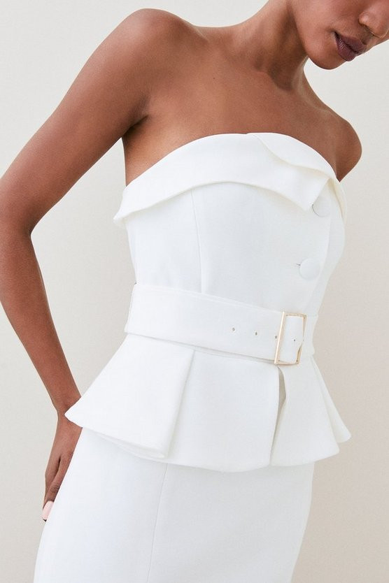 Compact Stretch Peplum Midi Dress | Karen Millen US