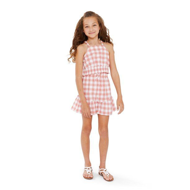 Wonder Nation Girls Gingham Tank Top and Shorts, 2-Piece Casual Outfit Set, Sizes 4-18 & Plus | Walmart (US)