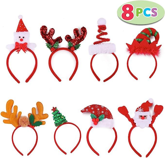 Pack of 8 Christmas Headbands with Different Designs for Christmas and Holiday Parties (ONE Size ... | Amazon (US)