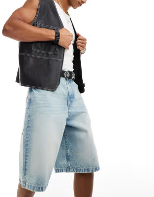 COLLUSION denim skater jorts in lightwash with raw hem | ASOS (Global)