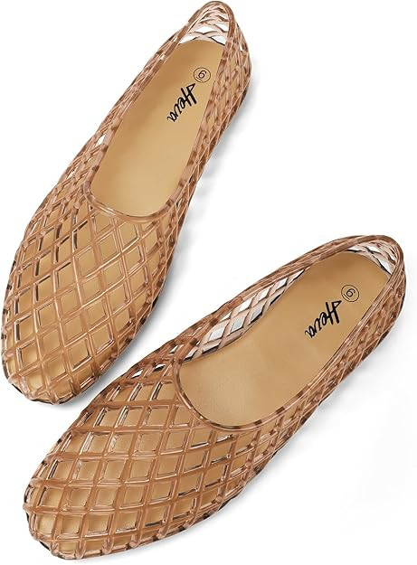 HEVA Women's Jelly Mesh Flats Breathable Clear Hollow Shoes Summer Beach Jellies Ballet Sandals | Amazon (US)