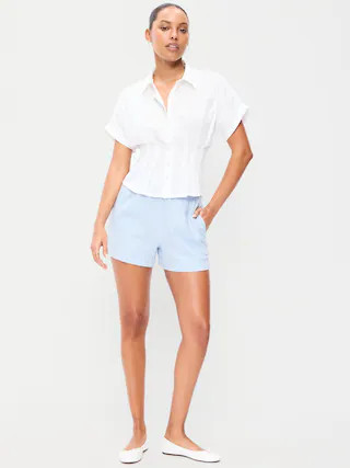 High-Waisted Beach Linen Pull-On Shorts | Old Navy (US)
