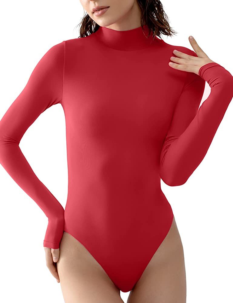 PUMIEY Women's Long Sleeve Bodysuit Mock Turtle Neck Body Suits Going Out Tops Sharp Collection | Amazon (US)