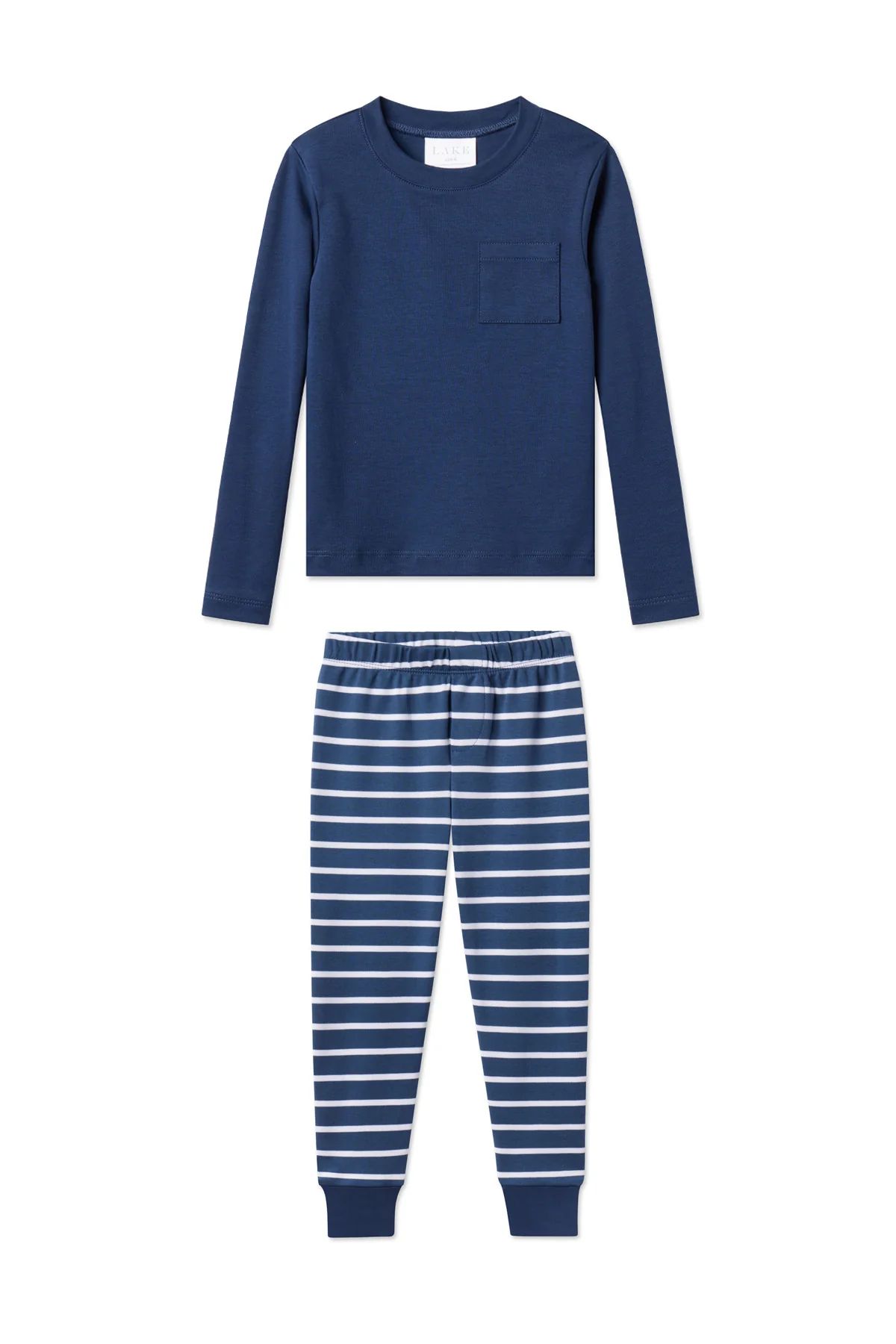 Kids Pima Pocket Long-Long Set in Navy Breton Stripe | Lake Pajamas