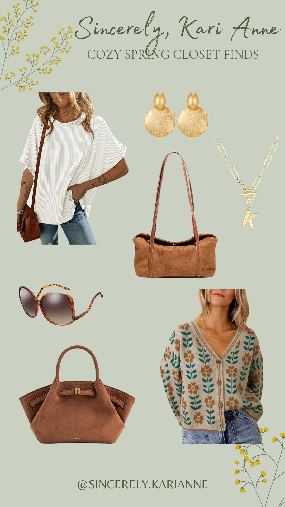 Freshen up your spring wardrobe with these cozy, cottage-chic essentials! From lightweight oversized tops and floral knit cardigans to vintage-inspired sunglasses and soft suede handbags, these affordable Amazon fashion finds blend comfort and timeless style. Perfect for layering or dressing up your everyday look. Tap to shop these spring must-haves before they’re gone!

#LTKSeasonal #LTKSummerEdit #LTKStyleTip