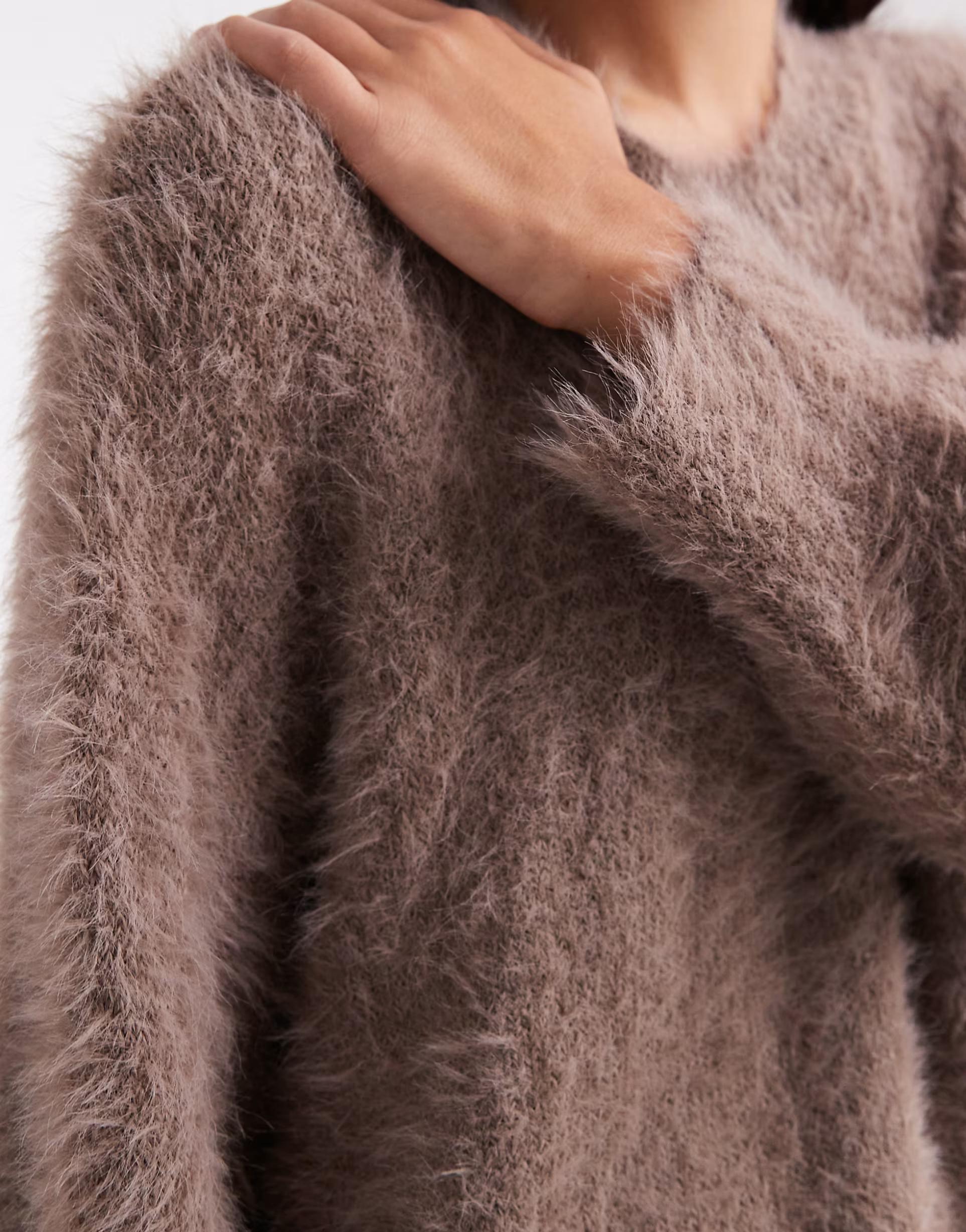 ASOS DESIGN knit oversized sweater in eyelash yarn in mocha | ASOS (Global)