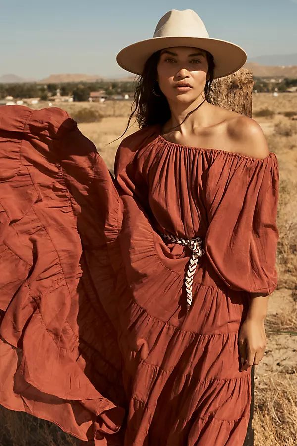 Erika Peña Tiered Off-The-Shoulder Maxi Dress By Erika Pena in Orange Size S/M | Anthropologie (US)