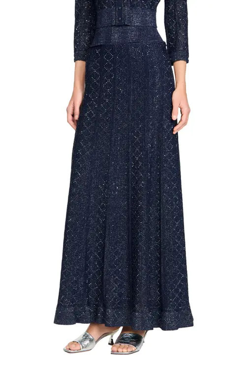 SANDRO Rhinestone knit maxi skirt in Navy Blue at Nordstrom, Size 40 Eu | Nordstrom