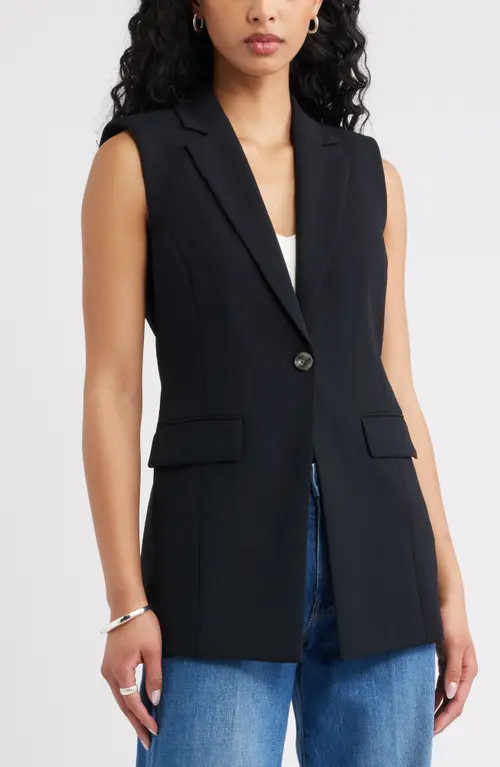 Open Edit The Curator Belt Detail Longline Vest in Black at Nordstrom, Size Xx-Small | Nordstrom