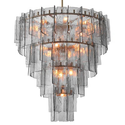 36-inch Gold-Plated Layered Glass Chandelier 10-Light Modern Pendant with E26 Sockets Adjustable Height on Pole Includes Glass Shades Warm White LED B | Wayfair North America