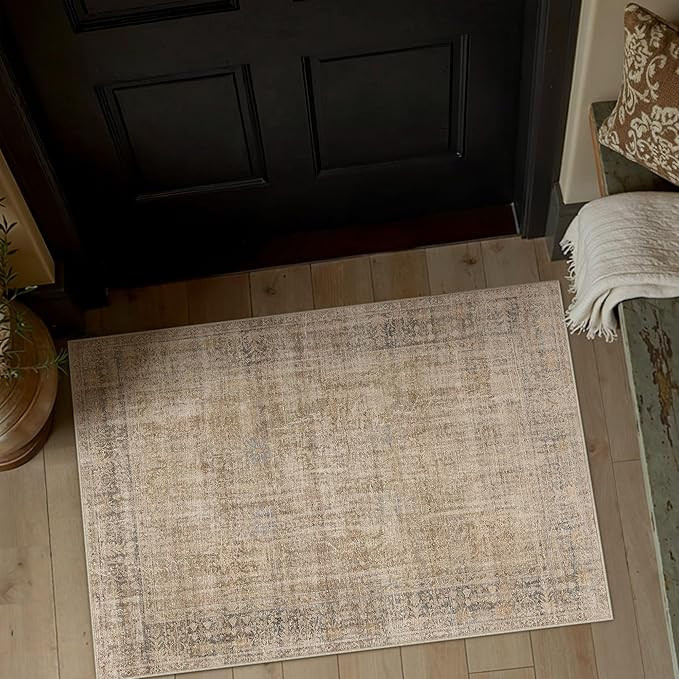 HUGEAR Retro 2x3 Washable Small Area Rugs Brown Entryway Throw Carpet Vintage Distressed Neutral ... | Amazon (US)