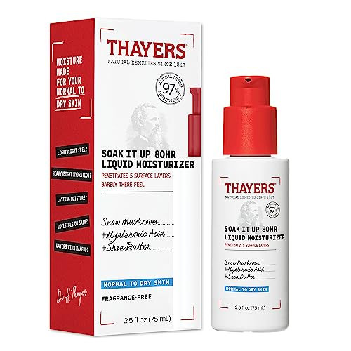 THAYERS Soak It Up 80HR Liquid Moisturizer, Face Moisturizer with Hyaluronic Acid and Snow Mushroom, Dermatologist Tested Skin Care for Normal to Dry Skin, 2.5 Oz | Amazon (US)