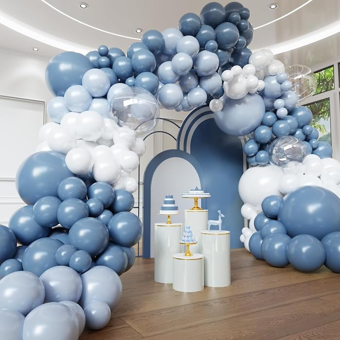Dusty Blue Balloon Arch Kit, 102pcs Light Blue and White Difference Sizes Latex Balloons with 16f... | Amazon (US)