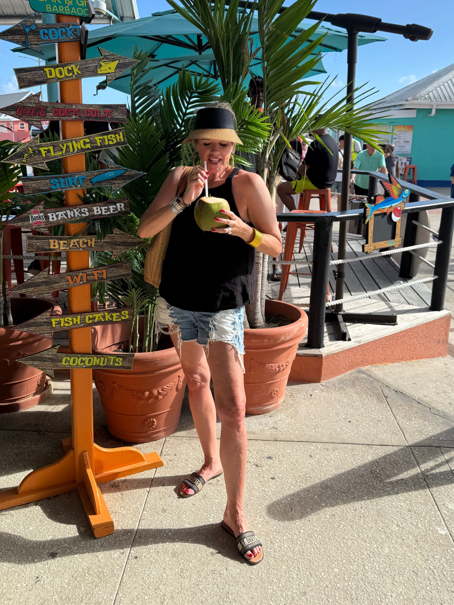 Sale🚨
Headed on Warm weather vacation ? Outfit idea

Cloth and stone black gauze halter /style tank top
Old linked similar

🚨 sale American eagle denim shorts 

Eric javotts bag and the best sun visor 🚨 visors on sale 

St barts slides by Steve Madden 

Budha girl bracelets 

Amazon find shell earrings 

#LTKSaleAlert #LTKTravel #LTKGiftGuide