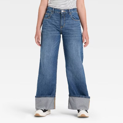 Girls' Mid-Rise Loose Slouchy Wide Leg Jeans - art class™ Dark Blue 18 | Target