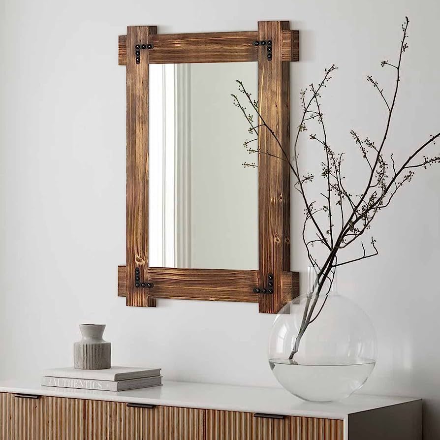 MeMoreCool Rustic Wood Mirror for Bathroom, Decorative Framed Farmhouse Natural Vanity Mirror, Wa... | Amazon (US)