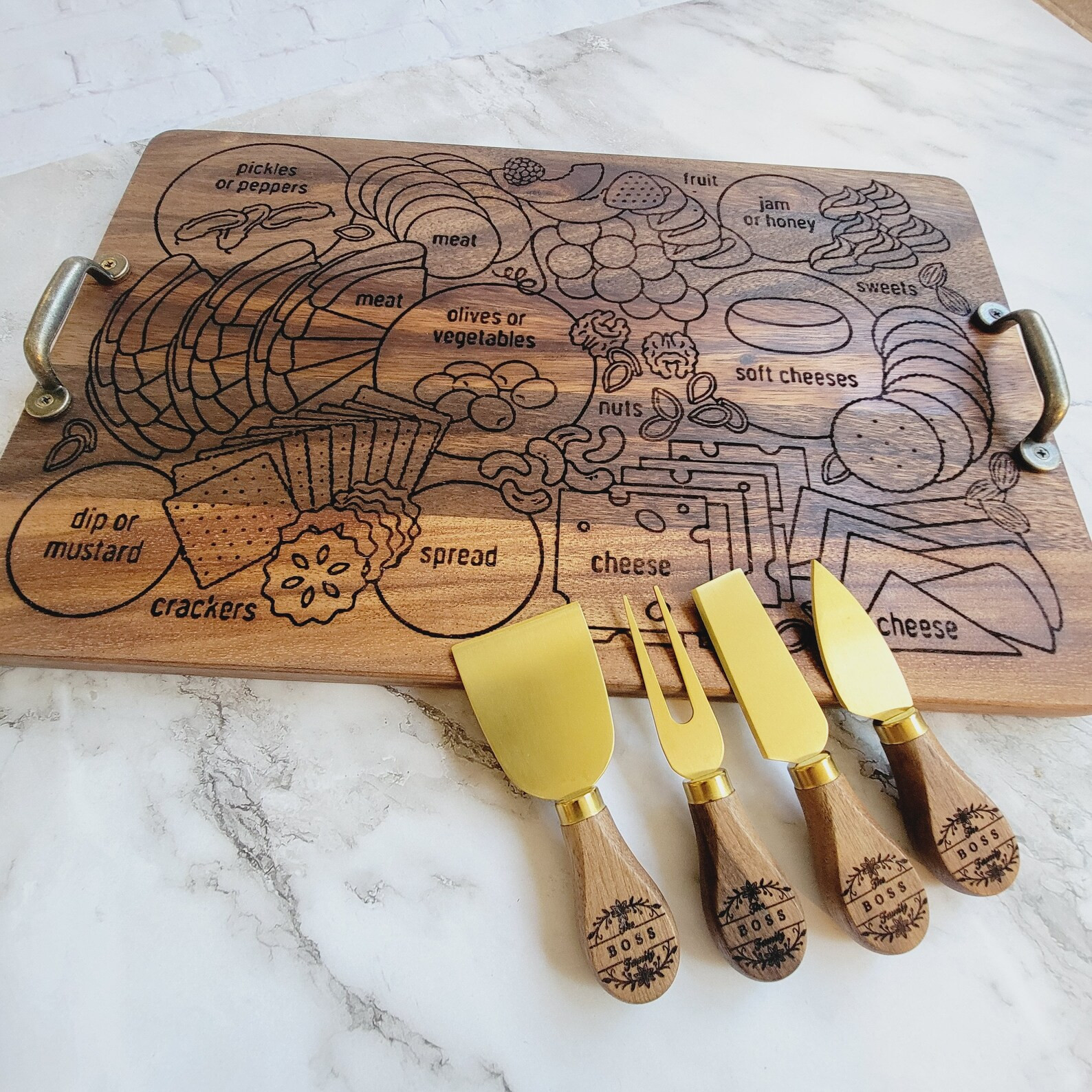 How to Charcuterie Engraved Charcuterie Board With Handles, Reversible Cutting Board, Grazing Boa... | Etsy (US)