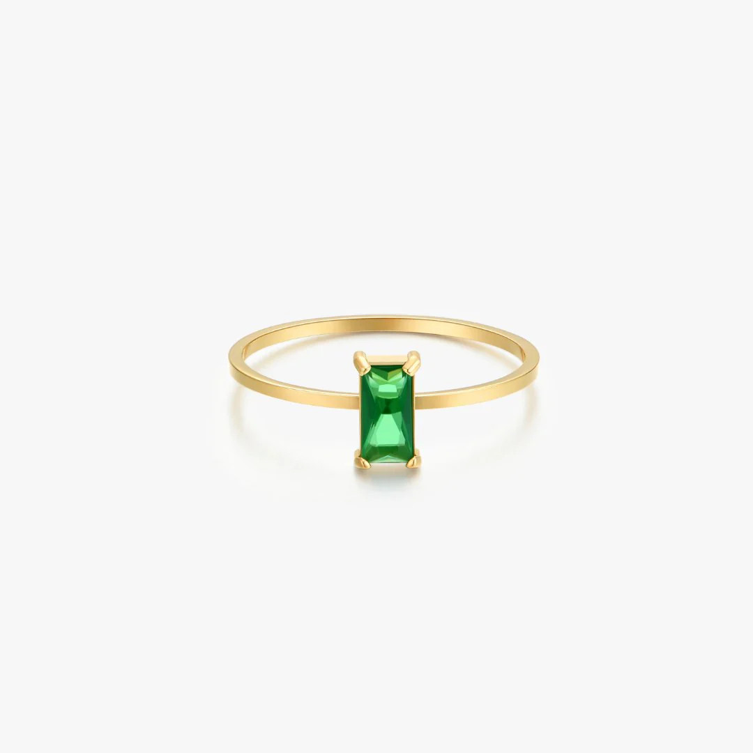 Green Rectangle Gem Gold Ring | Flaire & Co.