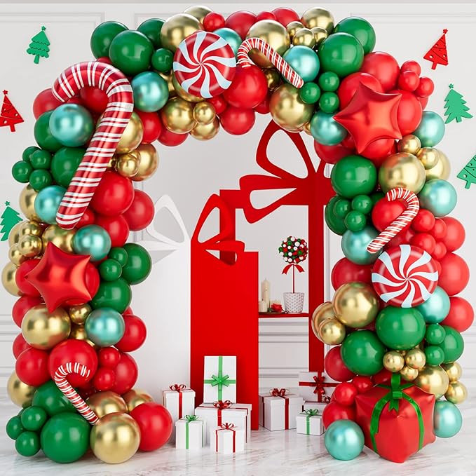 Christmas Balloon Garland Arch Kit 149PCS Red Green Gold Balloons Candy Balloons Gift Box Balloon... | Amazon (US)