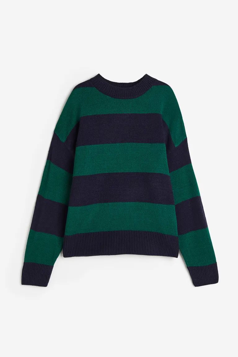 Jacquard-knit Sweater - Dark green/striped - Ladies | H&M US | H&M (US)