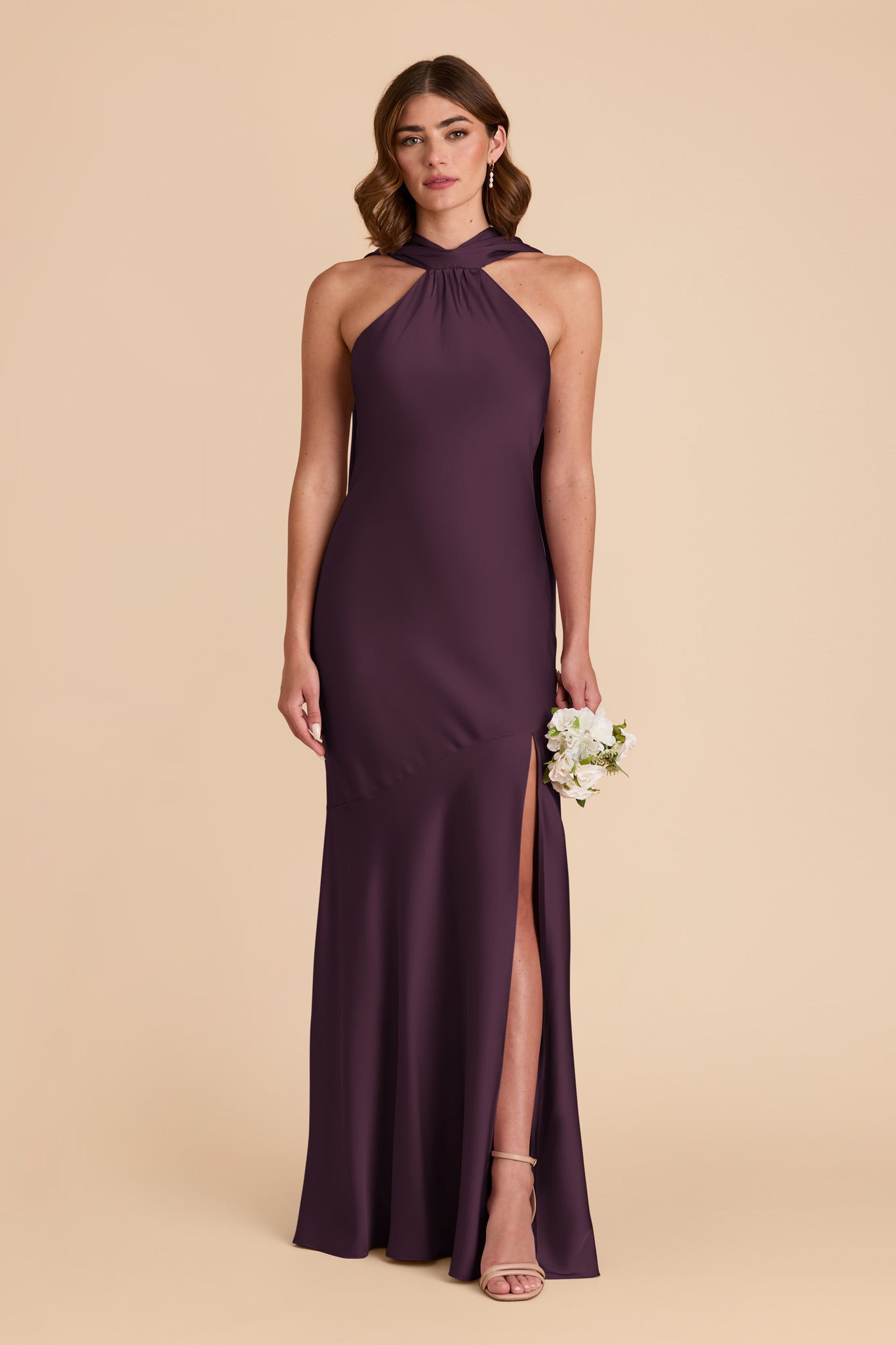 Plum Satin Halter Bridesmaid Dress | Birdy Grey | Birdy Grey