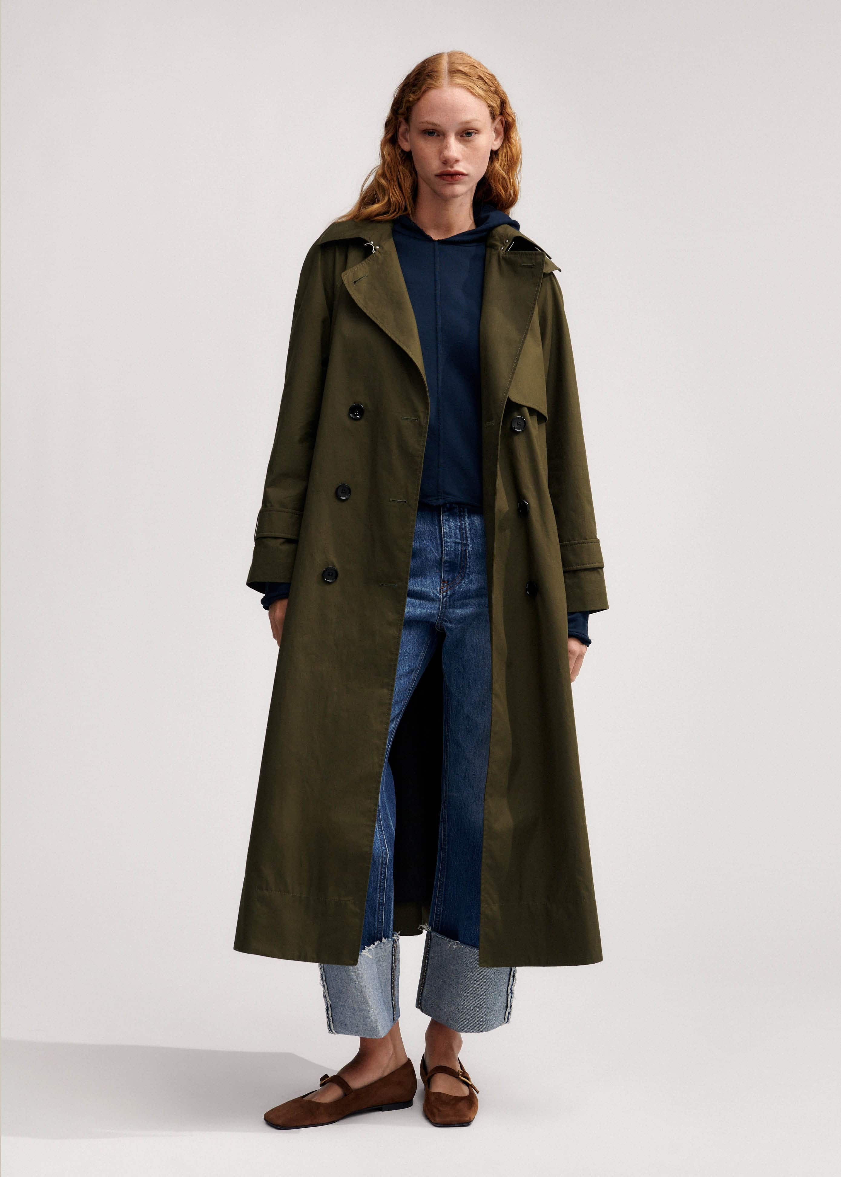 Women's Green Oversized Cotton Trench Coat | ME+EM | ME+EM US
