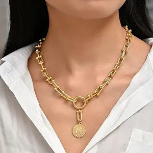 Punk Hip Hop Gold Plated Thick Lock Choker Chain Necklace for Women Geometric Twist Statement Sho... | Amazon (US)