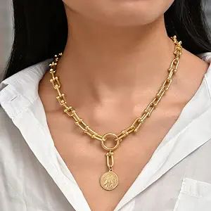 Punk Hip Hop Gold Plated Thick Lock Choker Chain Necklace for Women Geometric Twist Statement Sho... | Amazon (US)