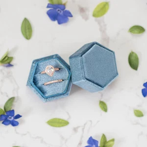 Vintage Velvet Ring Box Pale Blue Color Hexagon Shape Double Ring for Engagement Ring and Wedding... | Etsy (US)