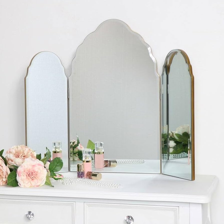 Melody Maison Antique Gold Arched Triple Vanity Mirror 60cm x 72cm | Amazon (UK)