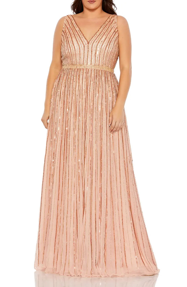 Sequin Stripe Sleeveless A-Line Gown | Nordstrom
