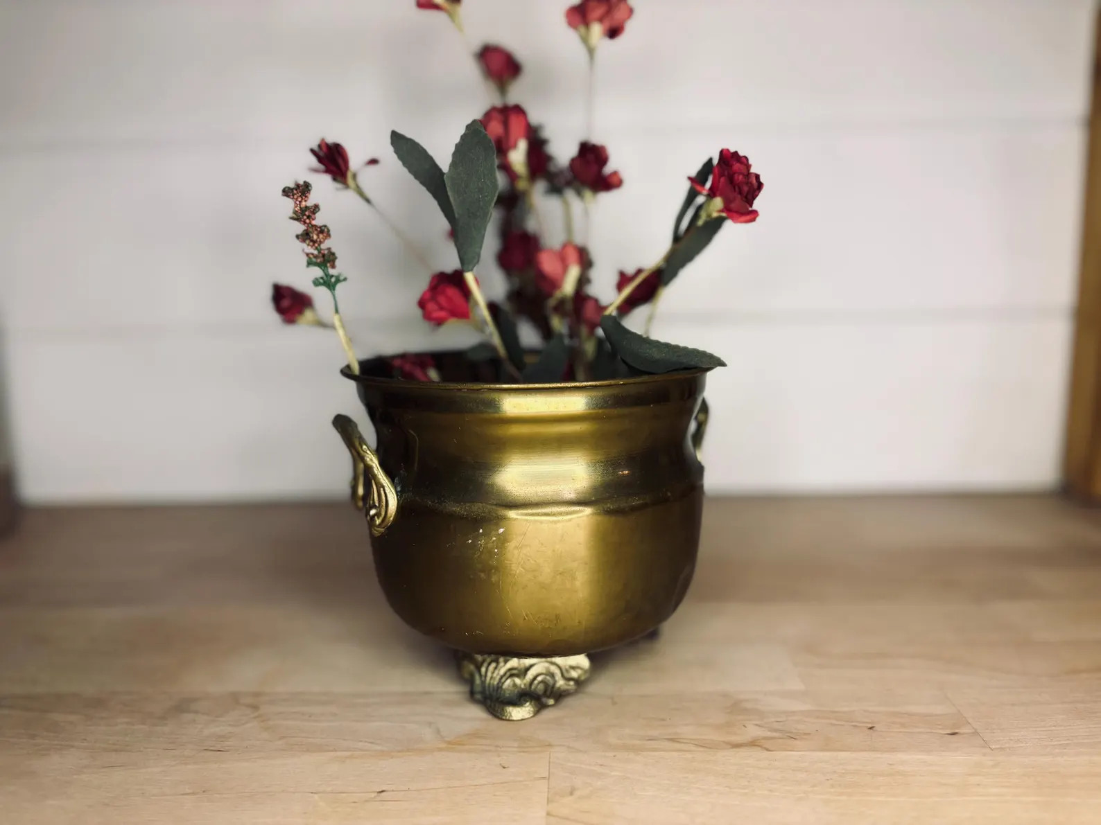 Vintage Brass Cauldron Planter | Footed Brass Pot with Handles | Mid Century Farmhouse Decor | Ho... | Etsy (US)