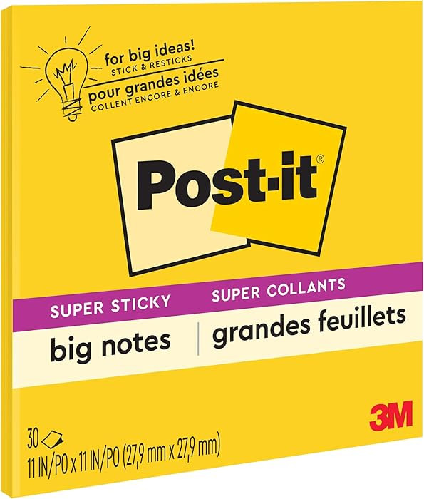 Post-it Super Sticky Big Notes, 11 in x 11 in, 1 Pad, 2X The Sticking Power, Yellow, Recyclable (... | Amazon (US)