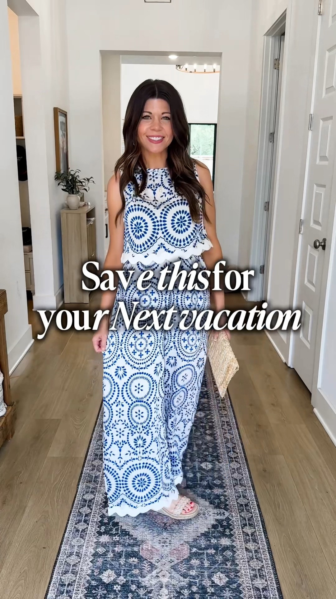 Serving resort vibes from my hallway 💙☀️ Loving the blue and white pattern and the scallop detail! This set looks expensive but it’s super affordable! Wearing a size Small

#LTKootd #LTKOver40
