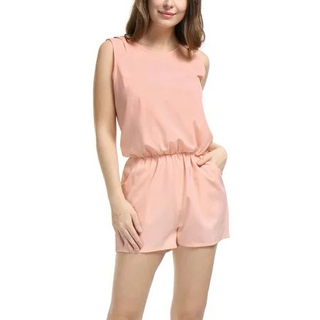 Unique Bargains Women Round Neck Sleeveless Cut Out Back Beach Romper Pale Pink XL | Walmart Cana... | Walmart (CA)