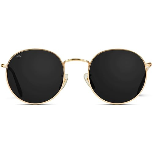 WearMe Pro - Reflective Lens Round Trendy Sunglasses (Gold Frame/Black Lens, 51) | Amazon (US)