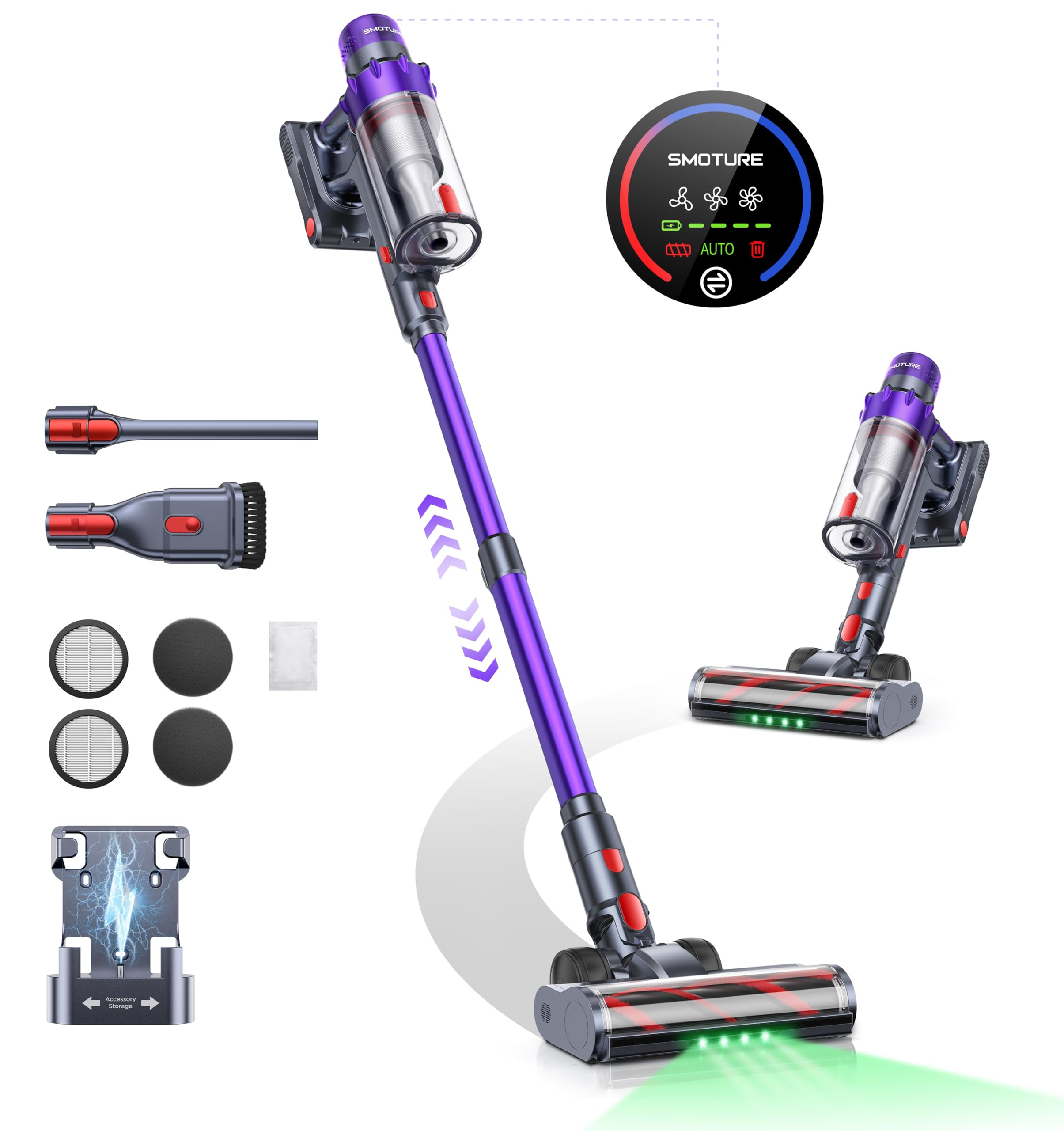 SMOTURE Cordless Vacuum Cleaner, 600W 50KPA Stick Vacuum with Touch Screen, Up to 65 Mins Runtime... | Amazon (UK)