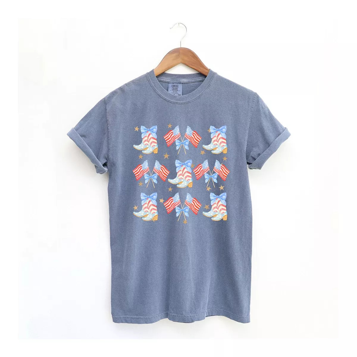 Simply Sage Market Women's Coquette Patriotic Cowgirl Boots Chart Short Sleeve Garment Dyed Tee | Target