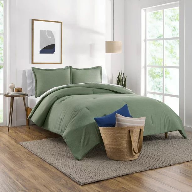 Gap Home Washed Denim Reversible Organic Cotton Comforter Set, Twin, Olive, 2-Pieces | Walmart (US)