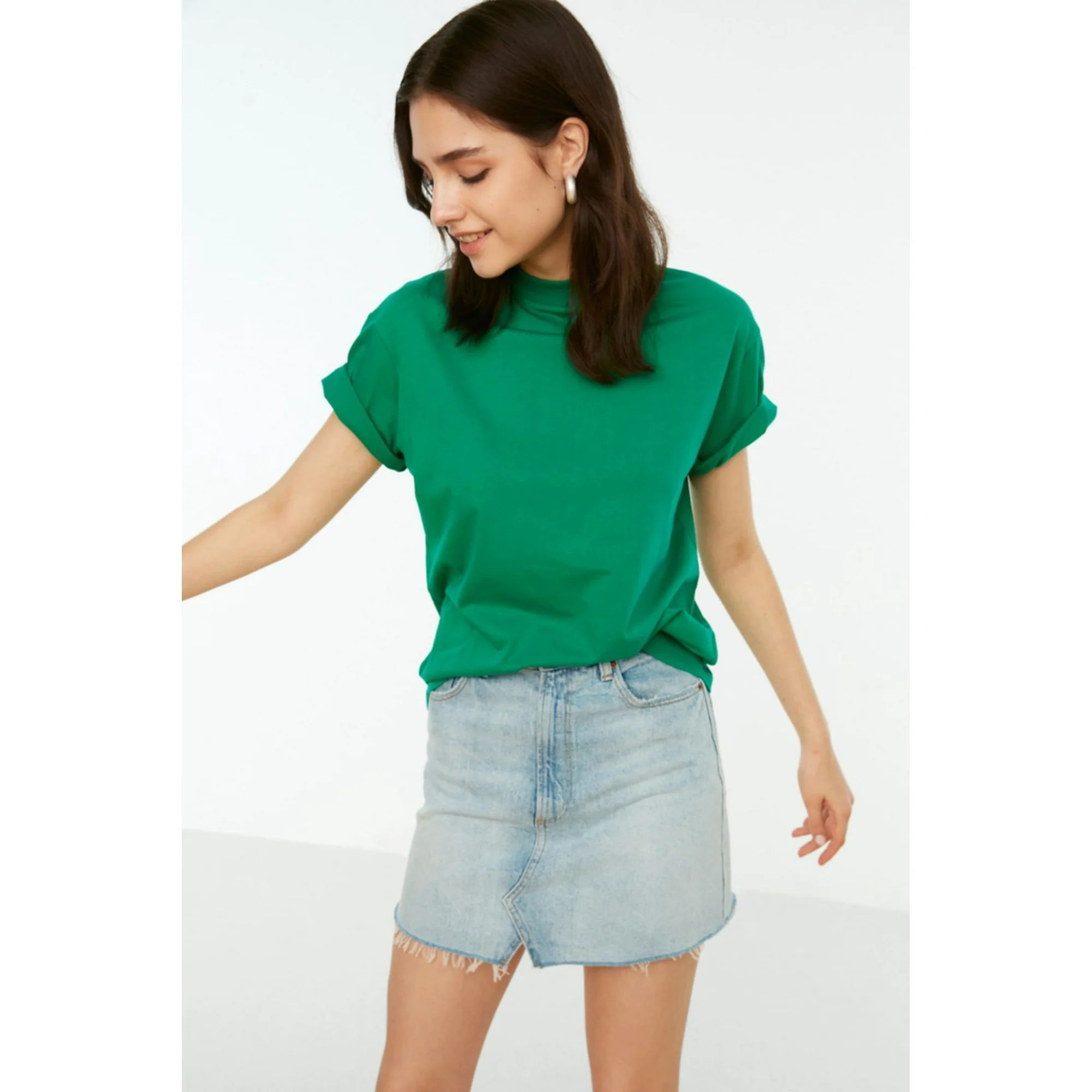 Trendyol Women Basic Regular Fit Basic High Neck Knitted T-Shirt | Walmart (US)