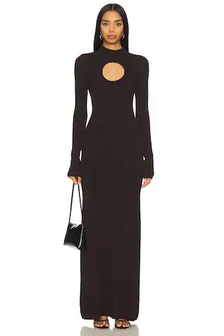 NICHOLAS Diantha Long Sleeve Midi Dress With Circle Cutout in Cacao from Revolve.com | Revolve Clothing (Global)