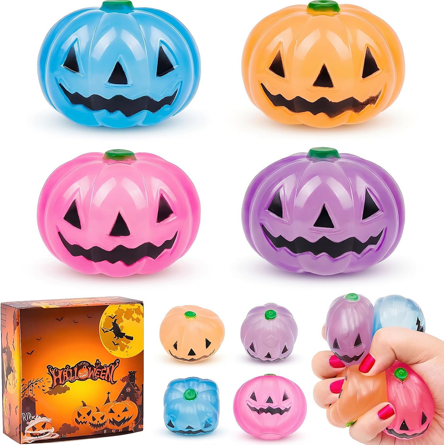 4 Pack Halloween Pumpkin Stress Balls Coconut Oil Squishy Toys | Amazon (US)