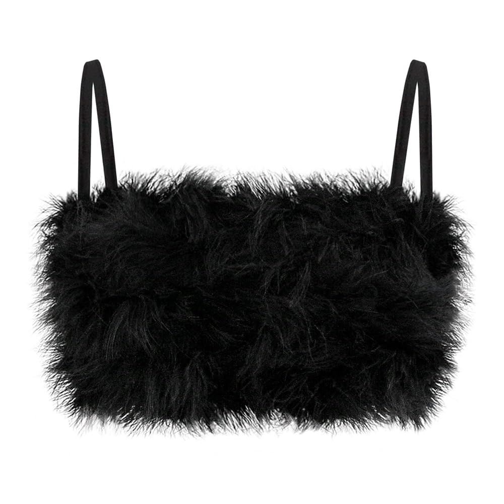 TYNORA Women's Faux Fur Crop Top Spaghetti Strap Tube Tops Strappy Cami for Concert Club Party | Amazon (US)
