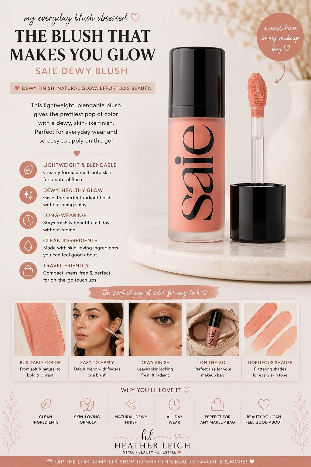 ✨ The blush I keep reaching for lately 🤍

This Saie Dew Blush gives the prettiest natural glow and blends into the skin SO effortlessly ✨ It’s lightweight, buildable, and gives that fresh, healthy “no makeup makeup” look I love.

Perfect for:
🤍 Everyday makeup
🤍 Natural glam
🤍 Summer glow looks
🤍 Quick makeup routines
🤍 On-the-go touch ups

One of those products that instantly makes you look more awake and glowy 💕 Tap the link in my LTK shop to shop this beauty favorite + more makeup finds ✨

#heatherleighfinds #ltkbeauty #saiebeauty #dewyblush #cleanbeauty #everydaymakeup #glowymakeup #makeupfavorites #naturalglow #beautyfinds