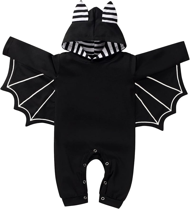 Newborn Baby Boy Girl Halloween Cosplay Bat Outfit Hooded Romper Jumpsuit My First Halloween Infa... | Amazon (US)