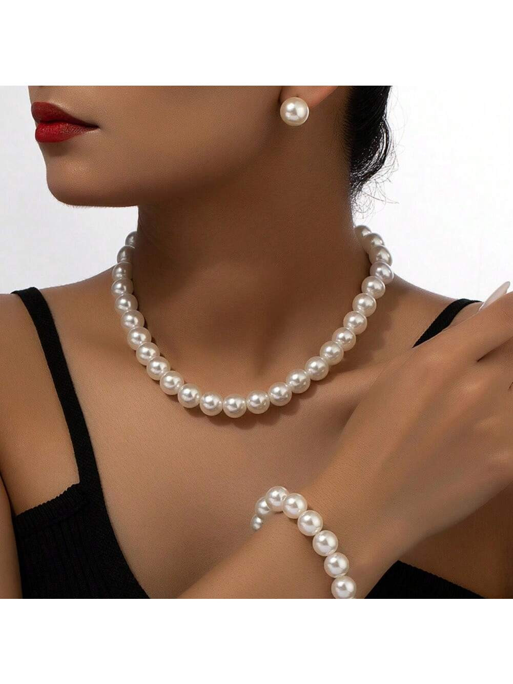 1set/3pcs Elegant Pearl Jewelry Set - Earrings, Bracelet And Necklace | SHEIN USA | SHEIN